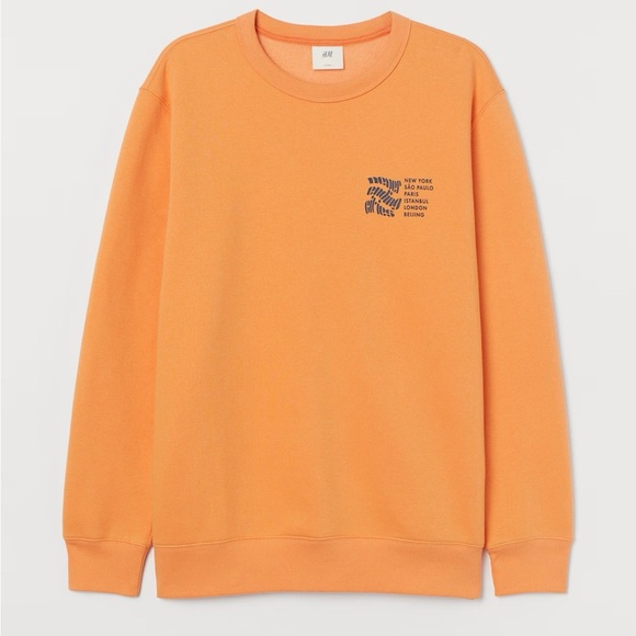 H&M | MEDIUM ORANGE MOTIF DETAIL SWEATSHIRT NEVER ENDING CITIES CREWNECK - Picture 5 of 6